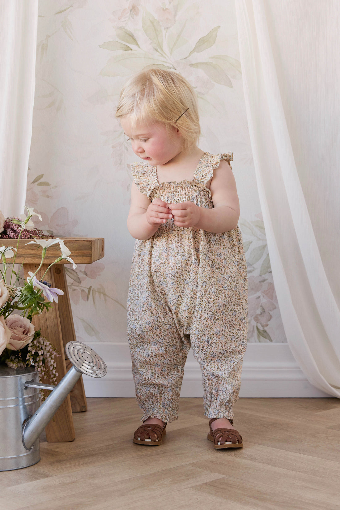 Organic Cotton Catalina Playsuit - Tully Peach Childrens Playsuit from Jamie Kay USA