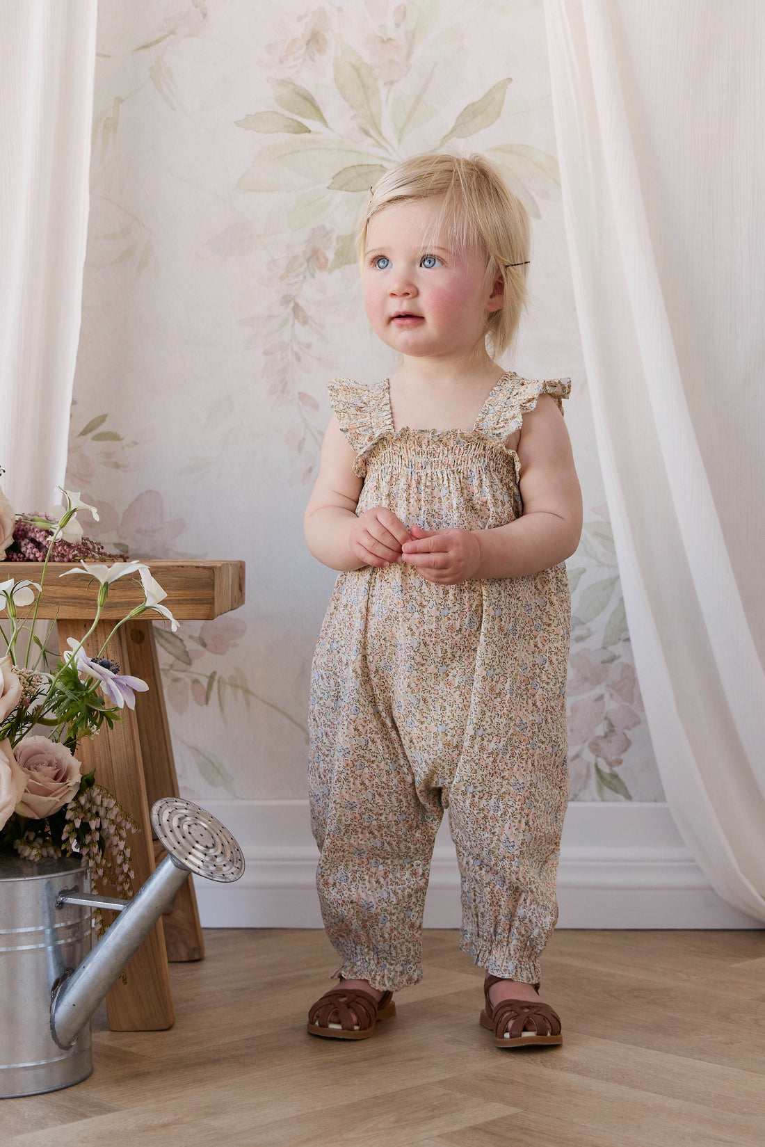 Organic Cotton Catalina Playsuit - Tully Peach Childrens Playsuit from Jamie Kay USA