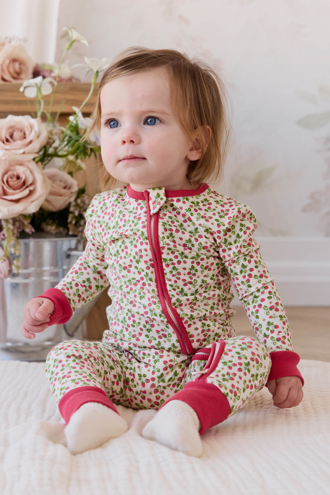 Organic Cotton Jude Onepiece - Cottage Strawberries Childrens Onepiece from Jamie Kay USA