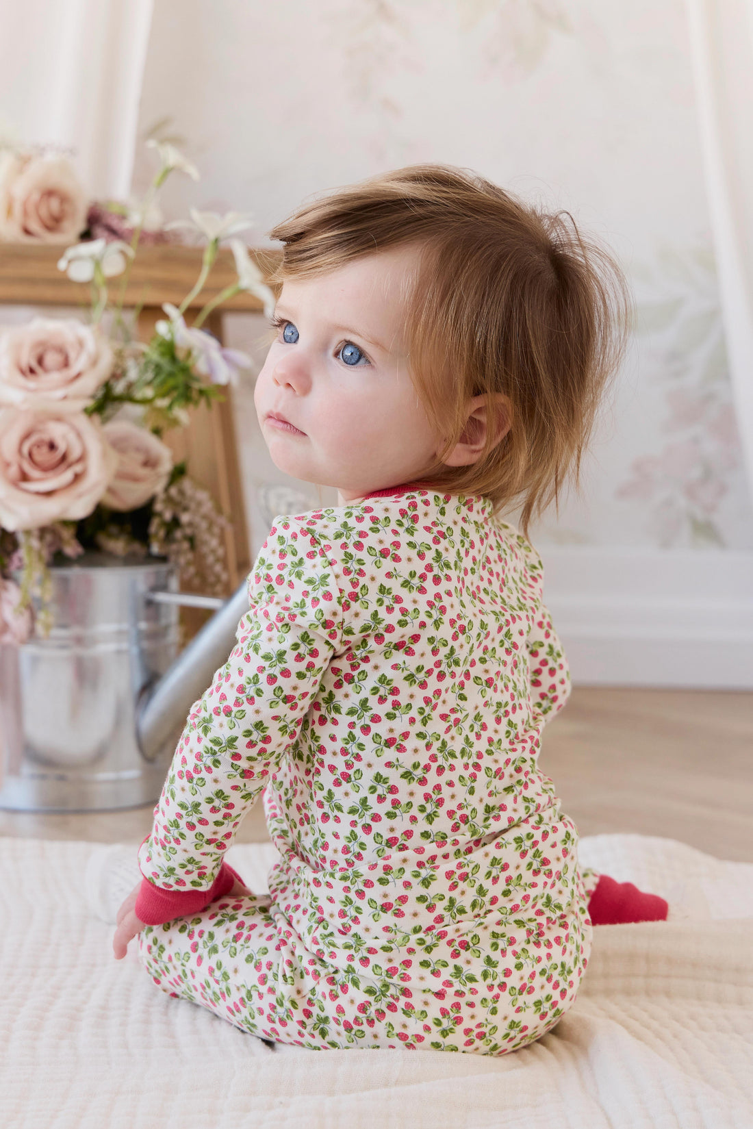 Organic Cotton Jude Onepiece - Cottage Strawberries Childrens Onepiece from Jamie Kay USA