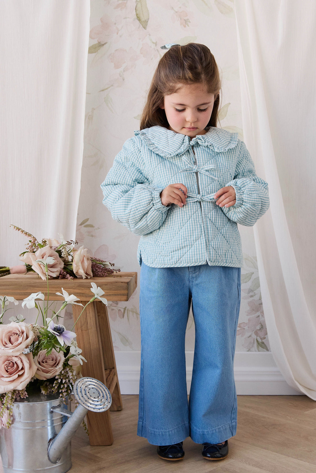 Mariette Jacket - Sky Gray Gingham Childrens Jacket from Jamie Kay USA
