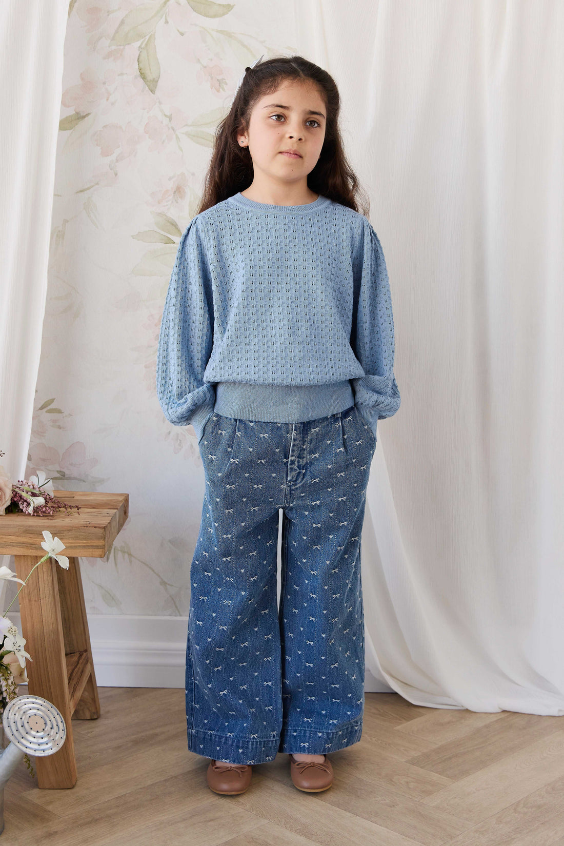 Calianna Pant - Amour Bows Denim Childrens Pants from Jamie Kay USA
