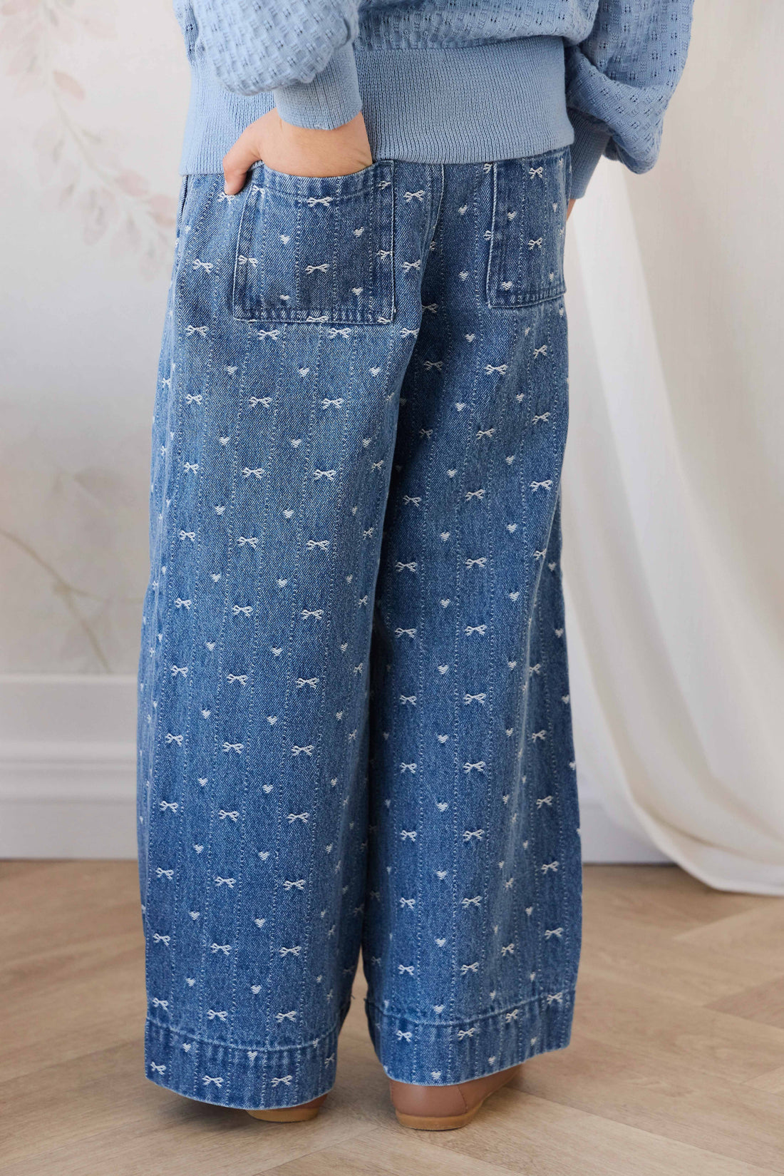 Calianna Pant - Amour Bows Denim Childrens Pants from Jamie Kay USA