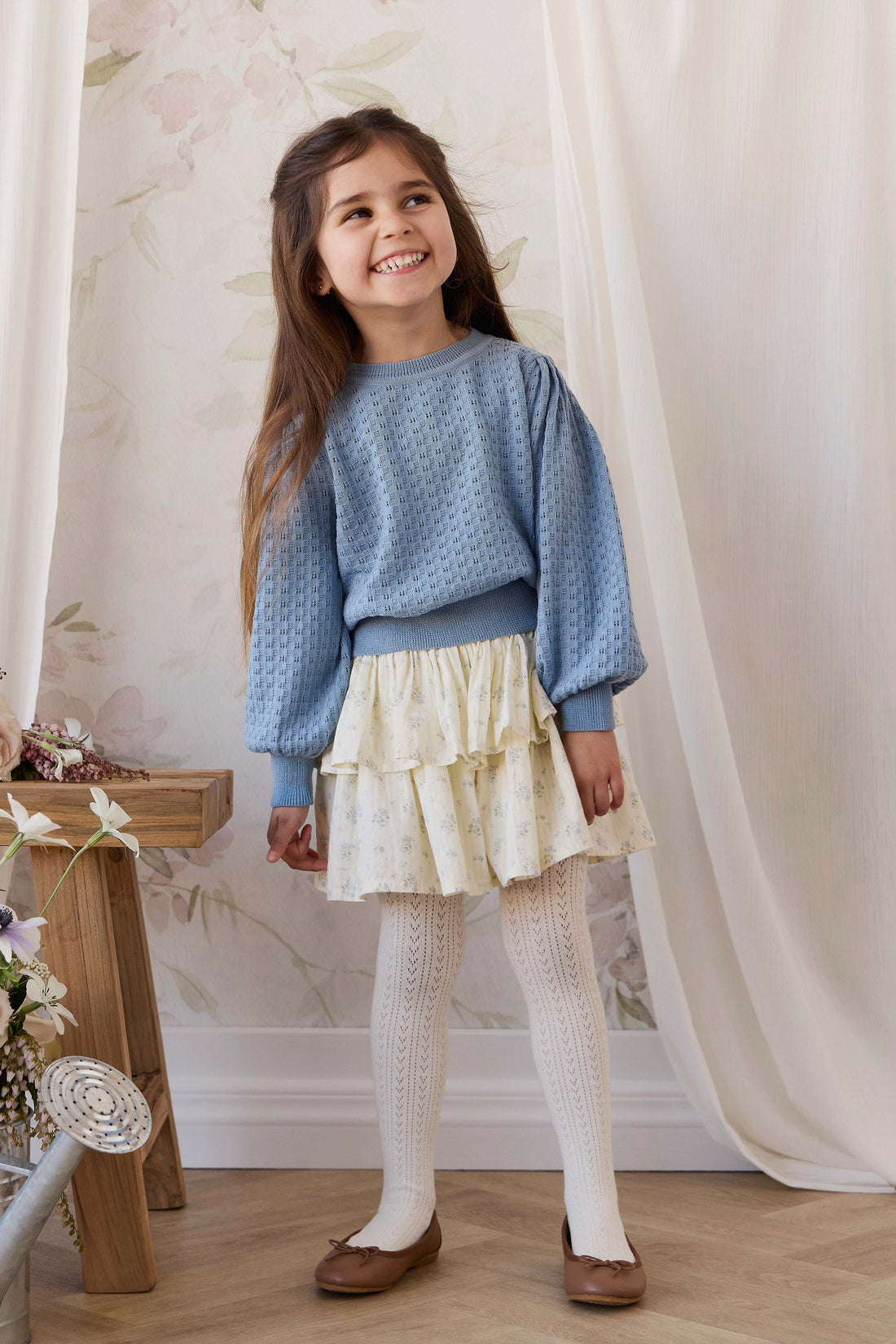 Organic Cotton Cosette Skirt - Justine Vanilla Sky Childrens Skirt from Jamie Kay USA