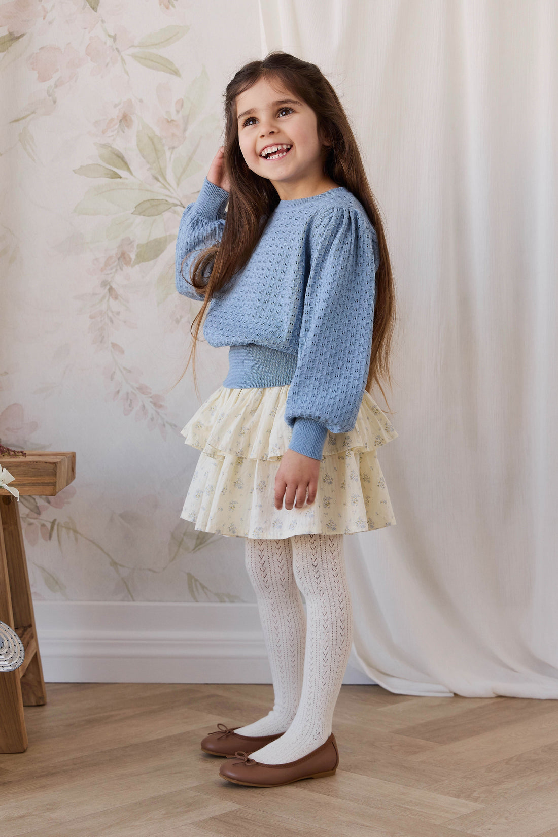 Organic Cotton Cosette Skirt - Justine Vanilla Sky Childrens Skirt from Jamie Kay USA