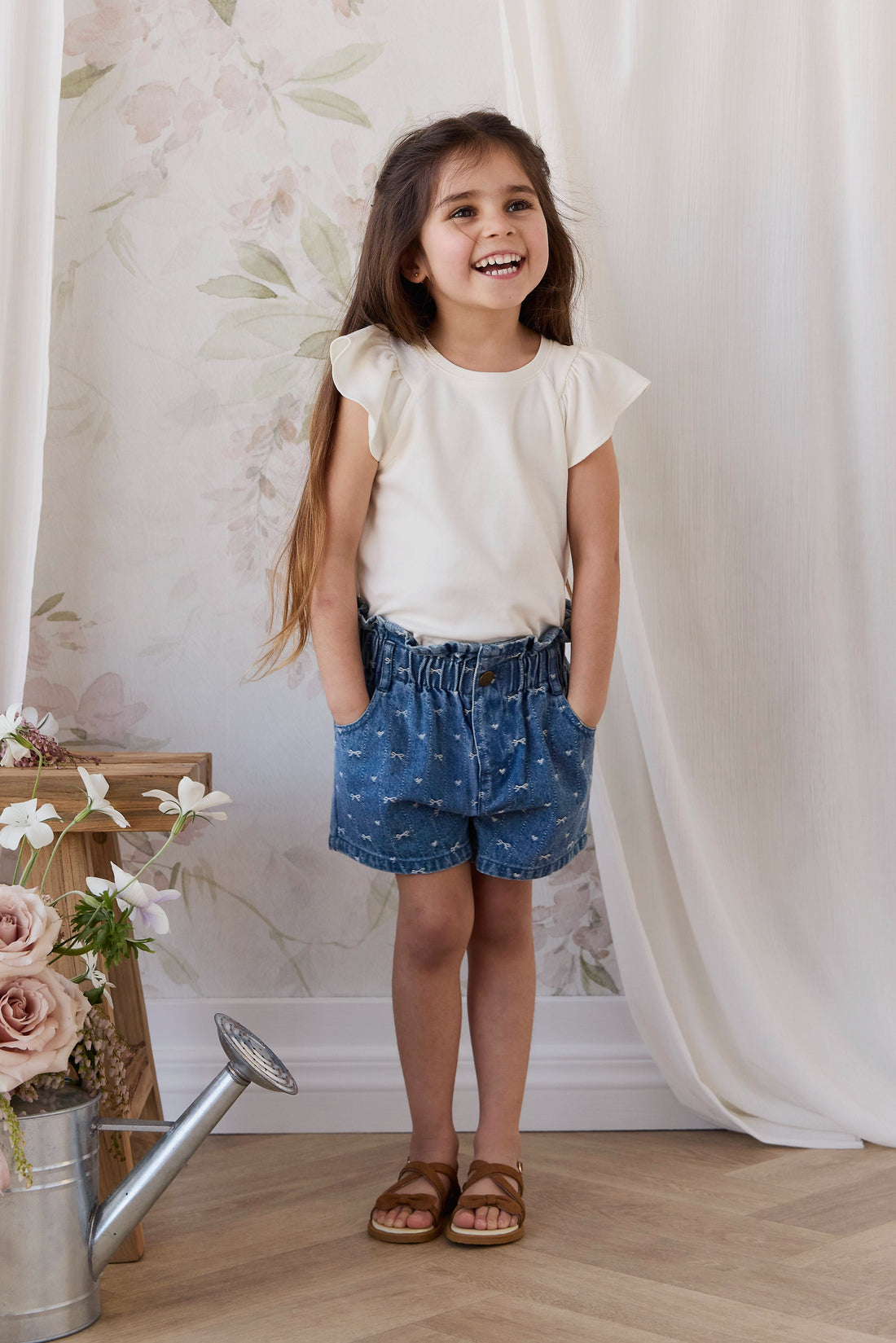 Kora Short - Amour Bows Denim Childrens Shorts from Jamie Kay USA