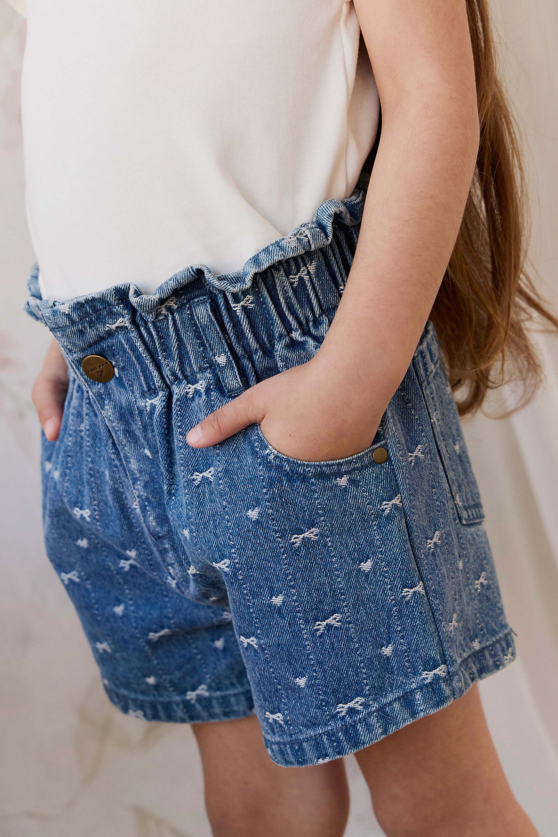 Kora Short - Amour Bows Denim Childrens Shorts from Jamie Kay USA