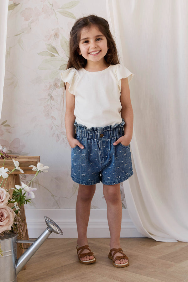 Kora Short - Amour Bows Denim Childrens Shorts from Jamie Kay USA