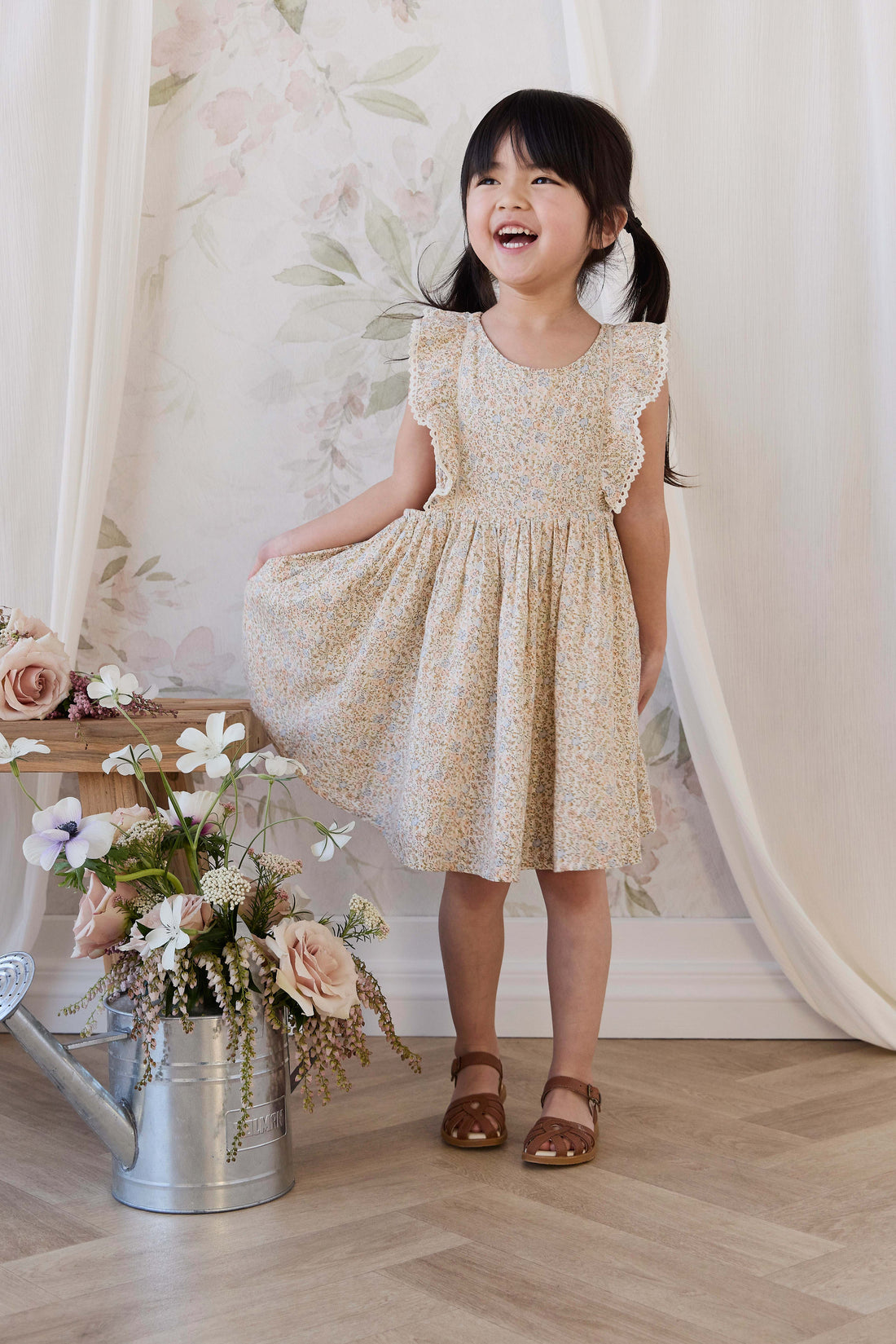 Organic Cotton Helene Dress - Tully Peach Childrens Dress from Jamie Kay USA