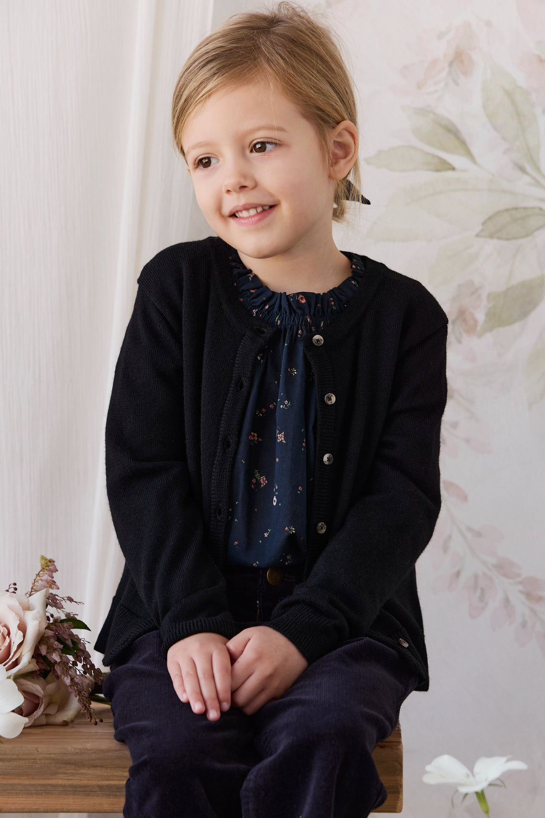 Merino Camille Cardigan - Black Childrens Cardigan from Jamie Kay USA