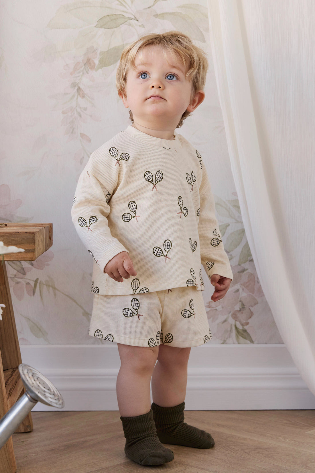 Organic Cotton Waffle Leith Long Sleeve Top - Racquet Tofu Childrens Top from Jamie Kay USA
