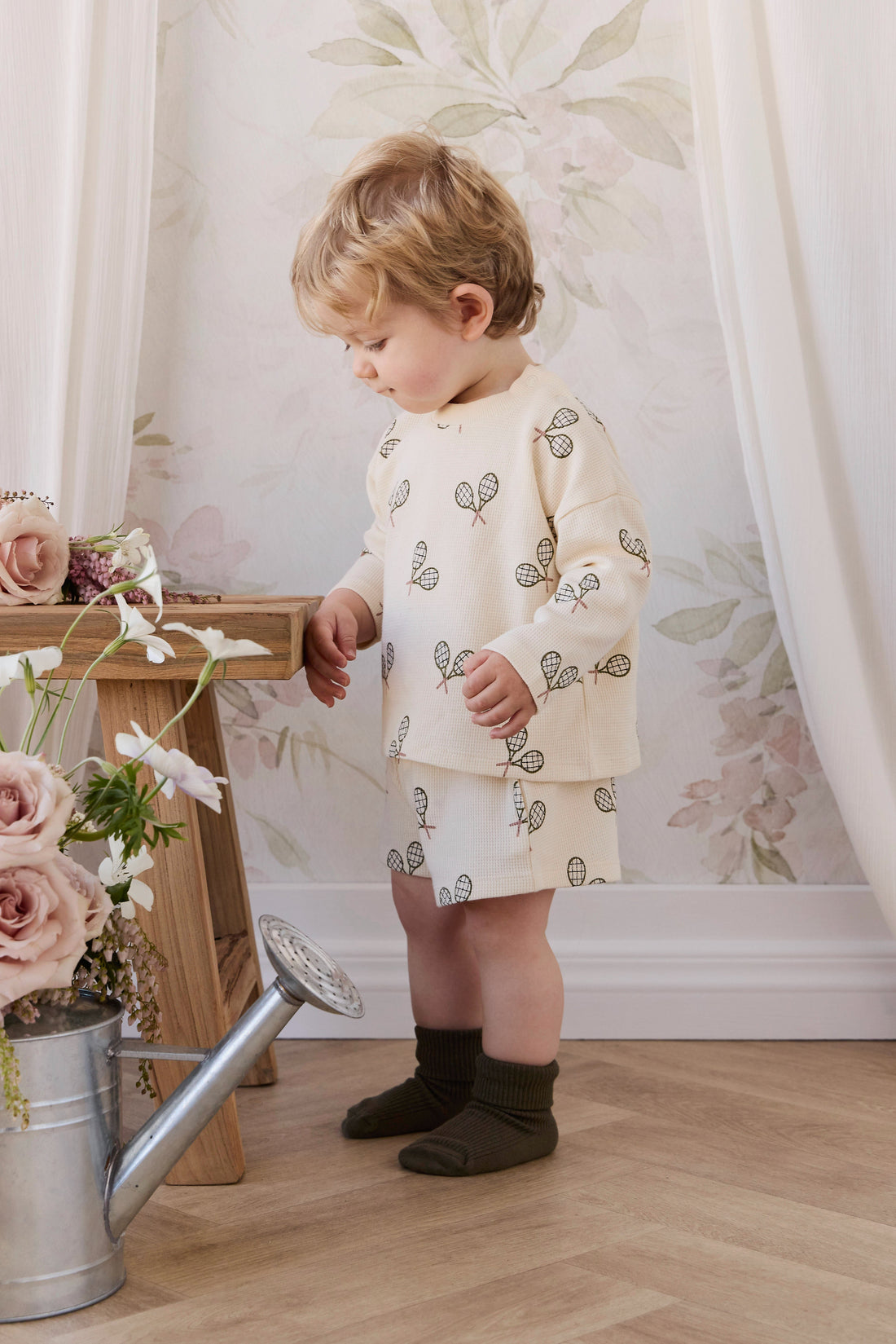 Organic Cotton Waffle Leith Long Sleeve Top - Racquet Tofu Childrens Top from Jamie Kay USA