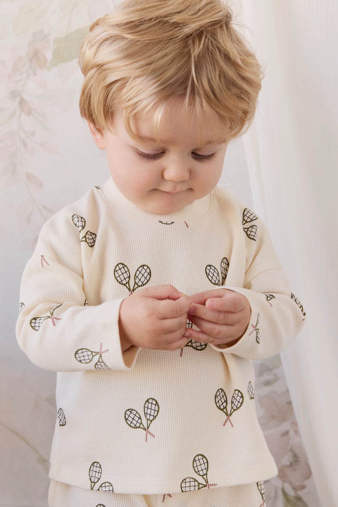 Organic Cotton Waffle Leith Long Sleeve Top - Racquet Tofu Childrens Top from Jamie Kay USA