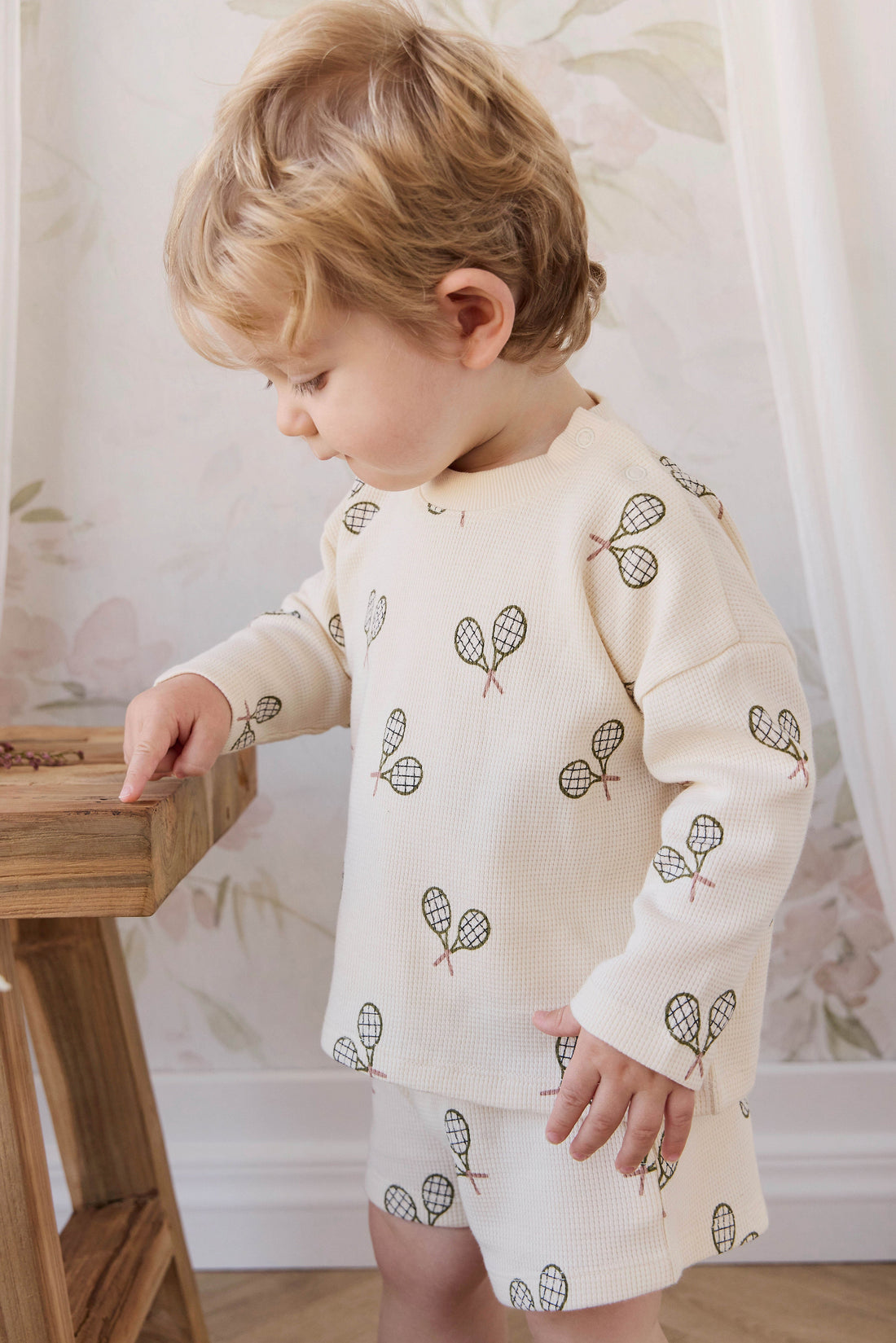 Organic Cotton Waffle Leith Long Sleeve Top - Racquet Tofu Childrens Top from Jamie Kay USA