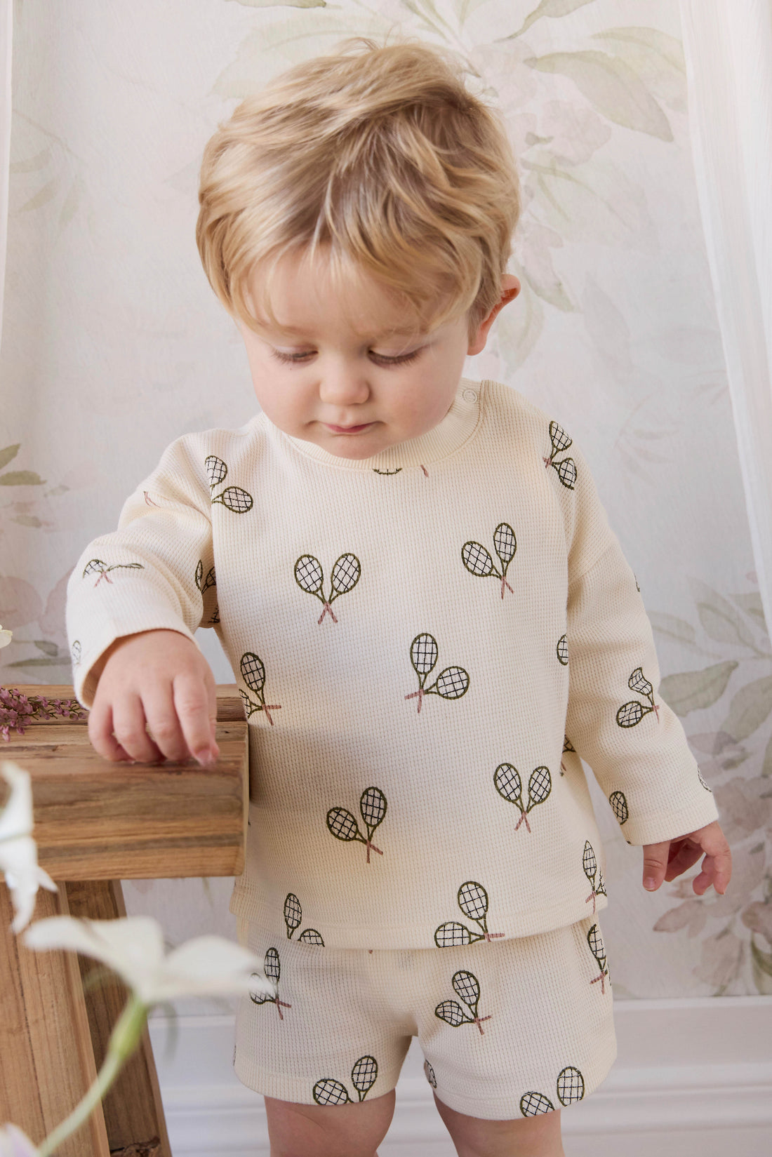 Organic Cotton Waffle Leith Long Sleeve Top - Racquet Tofu Childrens Top from Jamie Kay USA