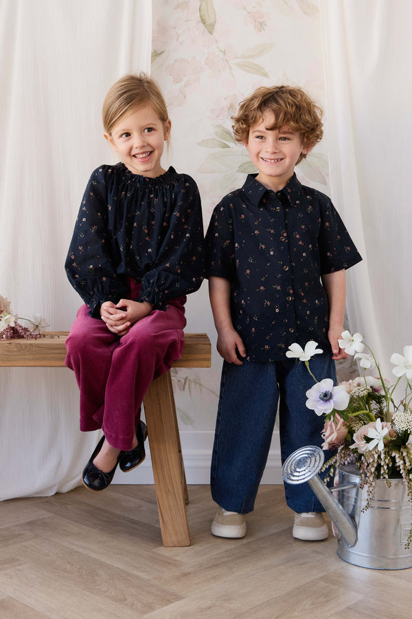 Organic Cotton Acacia Blouse - Eloise Navy Childrens Top from Jamie Kay USA