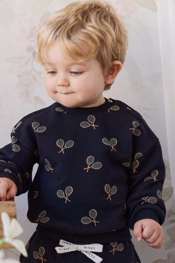 Organic Cotton Floyd Sweatshirt - Racquet Navy Childrens Sweatshirting from Jamie Kay USA