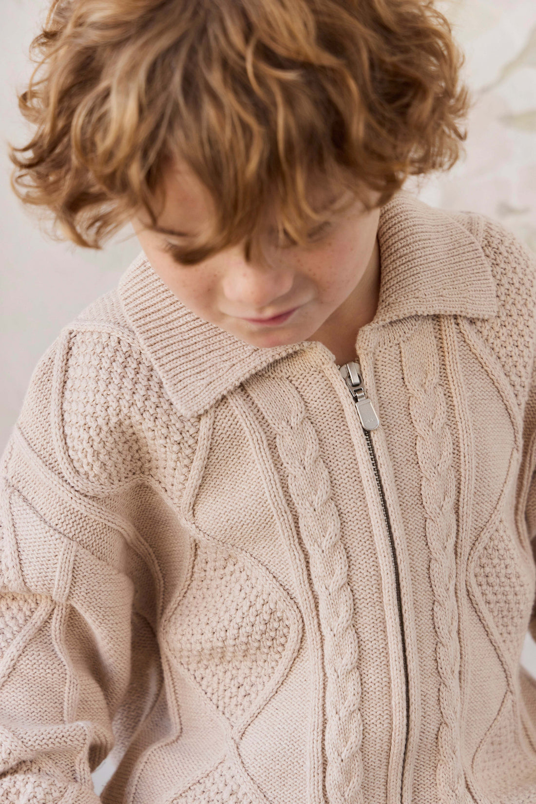 Simon Zip-Up Cardigan - Wheat Childrens Cardigan from Jamie Kay USA