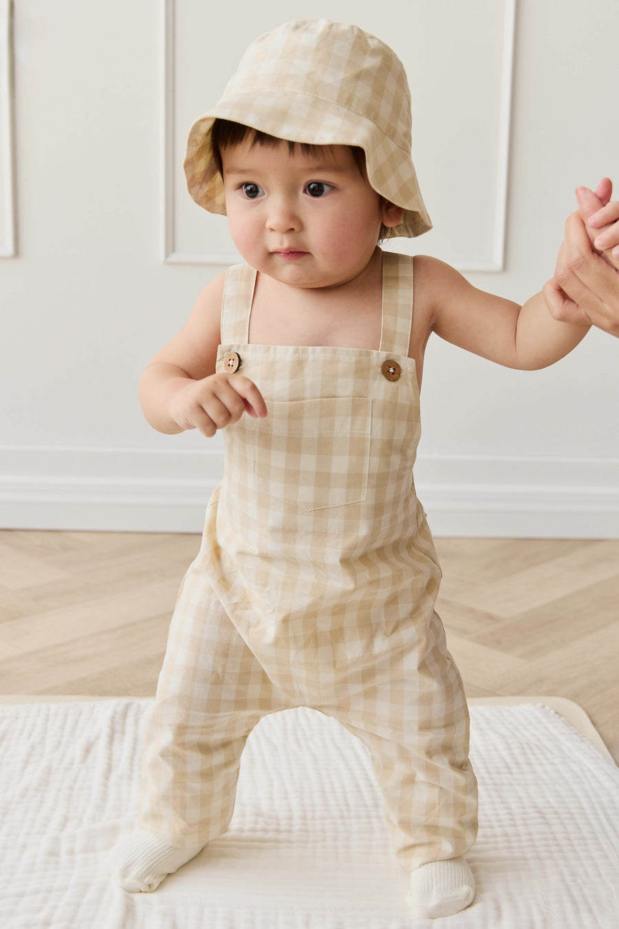 Organic Cotton Bucket Hat - Gingham Pale Khaki Childrens Hat from Jamie Kay USA