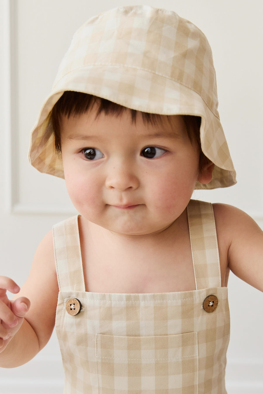 Organic Cotton Bucket Hat - Gingham Pale Khaki Childrens Hat from Jamie Kay USA