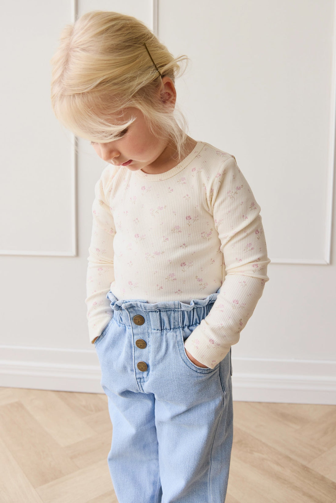 Organic Cotton Fine Rib Long Sleeve Top - Caroline Egret Childrens Top from Jamie Kay USA