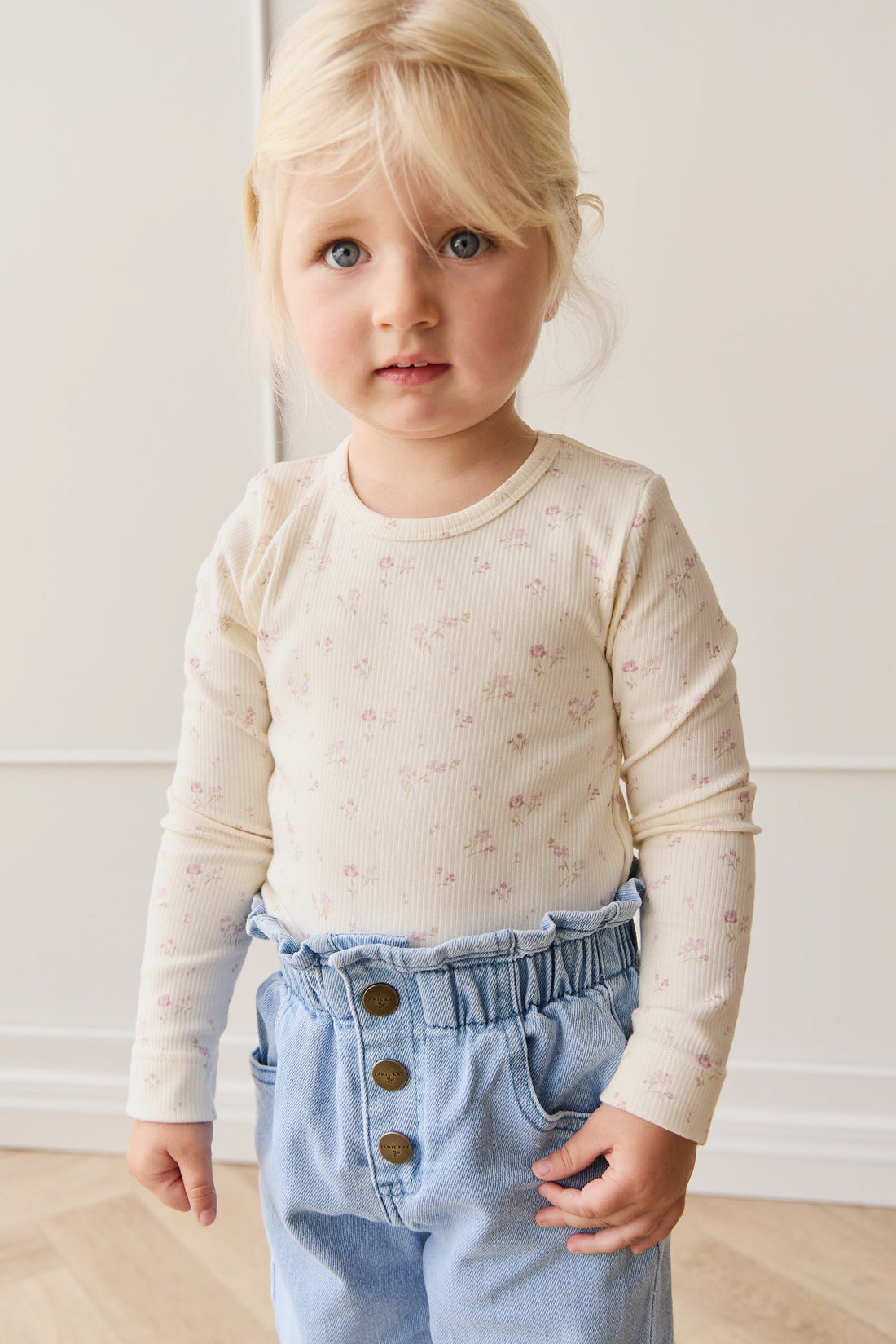 Organic Cotton Fine Rib Long Sleeve Top - Caroline Egret Childrens Top from Jamie Kay USA