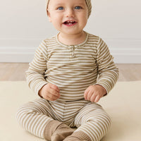 Organic Cotton Modal Long Sleeve Bodysuit - Narrow Stripe Balm/Cloud Childrens Bodysuit from Jamie Kay USA