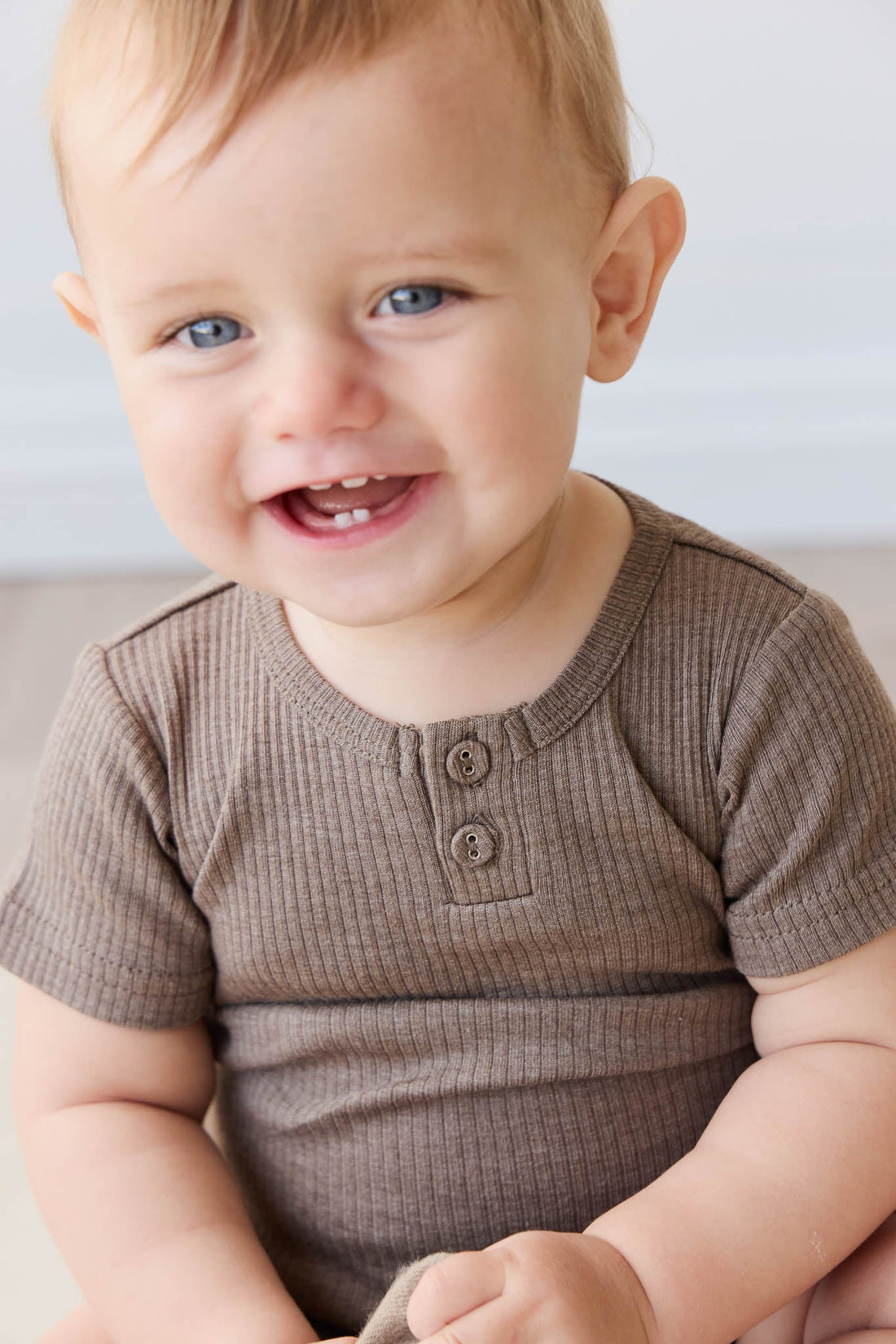 Organic Cotton Modal Darcy Rib Tee Bodysuit - Brownie Marle Childrens Bodysuit from Jamie Kay USA