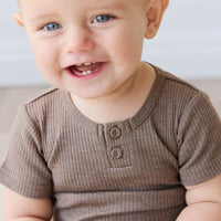 Organic Cotton Modal Darcy Rib Tee Bodysuit - Brownie Marle Childrens Bodysuit from Jamie Kay USA