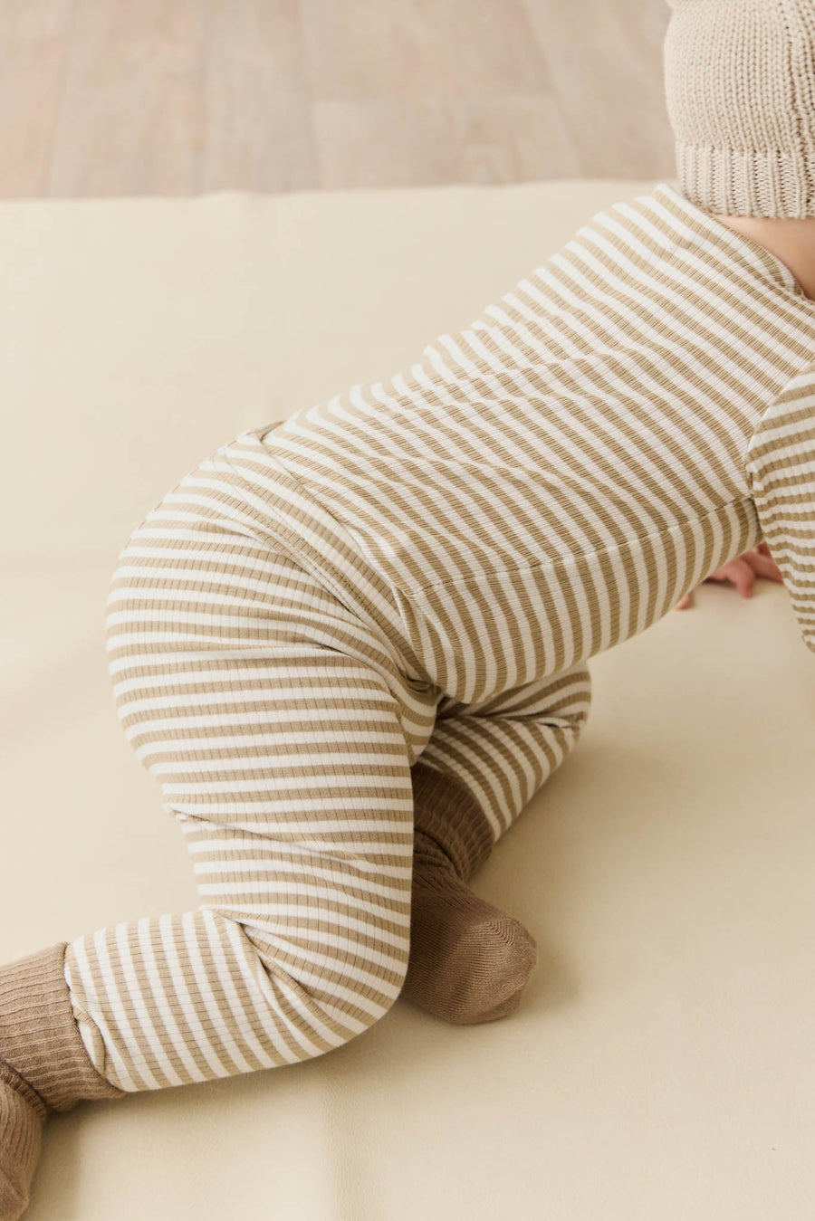 Organic Cotton Modal Legging - Narrow Stripe Balm/Cloud Childrens Legging from Jamie Kay USA