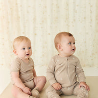 Organic Cotton Hudson Short Sleeve Bodysuit - Set Sail Vintage Taupe Childrens Bodysuit from Jamie Kay USA