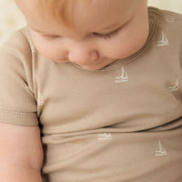 Organic Cotton Hudson Short Sleeve Bodysuit - Set Sail Vintage Taupe Childrens Bodysuit from Jamie Kay USA