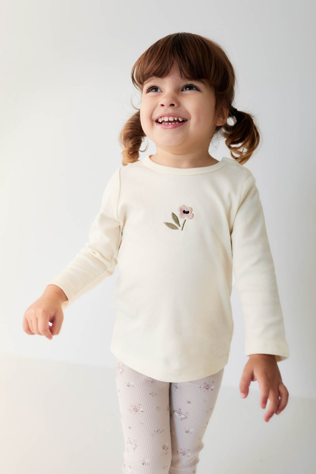 Pima Cotton Long Sleeve Top - Parchment Petite Goldie Childrens Top from Jamie Kay USA