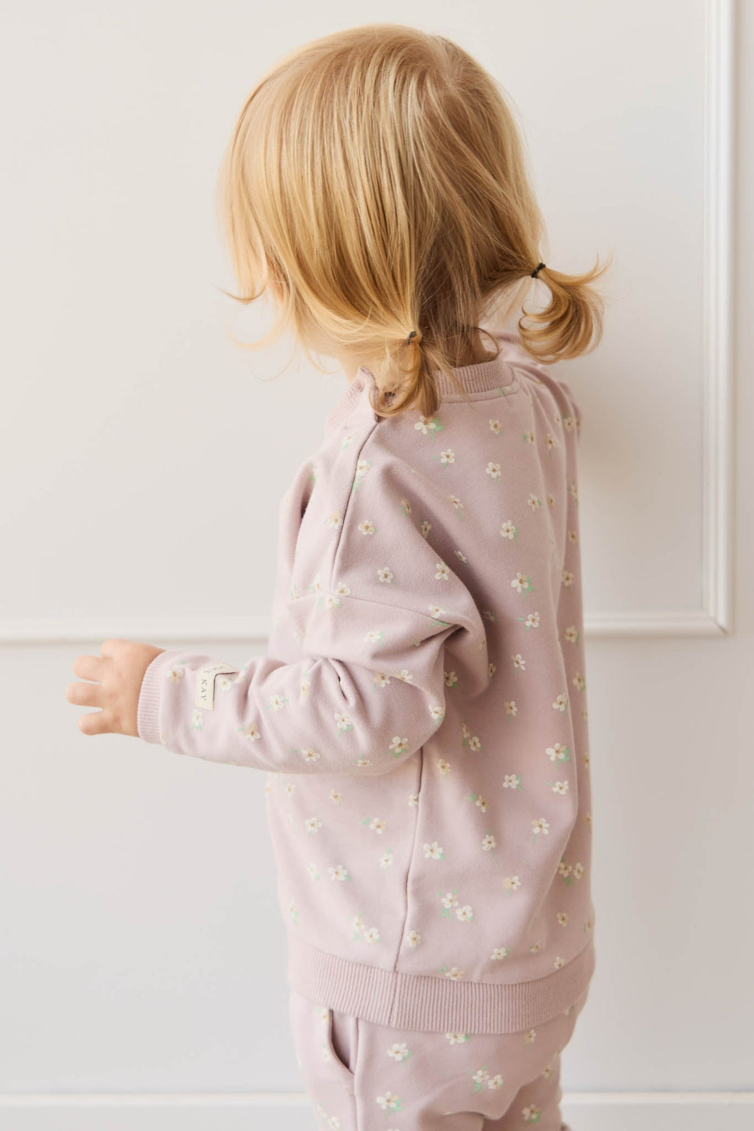 Organic Cotton Damien Sweatshirt - Simple Flowers Lilac Childrens Sweatshirting from Jamie Kay USA