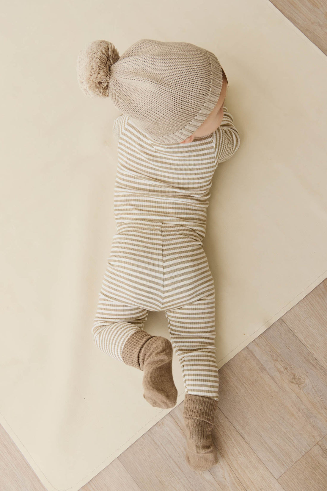 Organic Cotton Modal Long Sleeve Bodysuit - Narrow Stripe Balm/Cloud Childrens Bodysuit from Jamie Kay USA