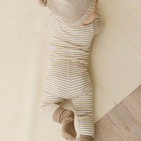 Organic Cotton Modal Long Sleeve Bodysuit - Narrow Stripe Balm/Cloud Childrens Bodysuit from Jamie Kay USA