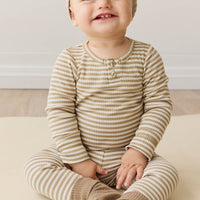 Organic Cotton Modal Long Sleeve Bodysuit - Narrow Stripe Balm/Cloud Childrens Bodysuit from Jamie Kay USA