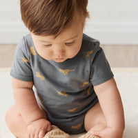 Organic Cotton Hudson Short Sleeve Bodysuit - Lenny Leopard Smoke Childrens Bodysuit from Jamie Kay USA