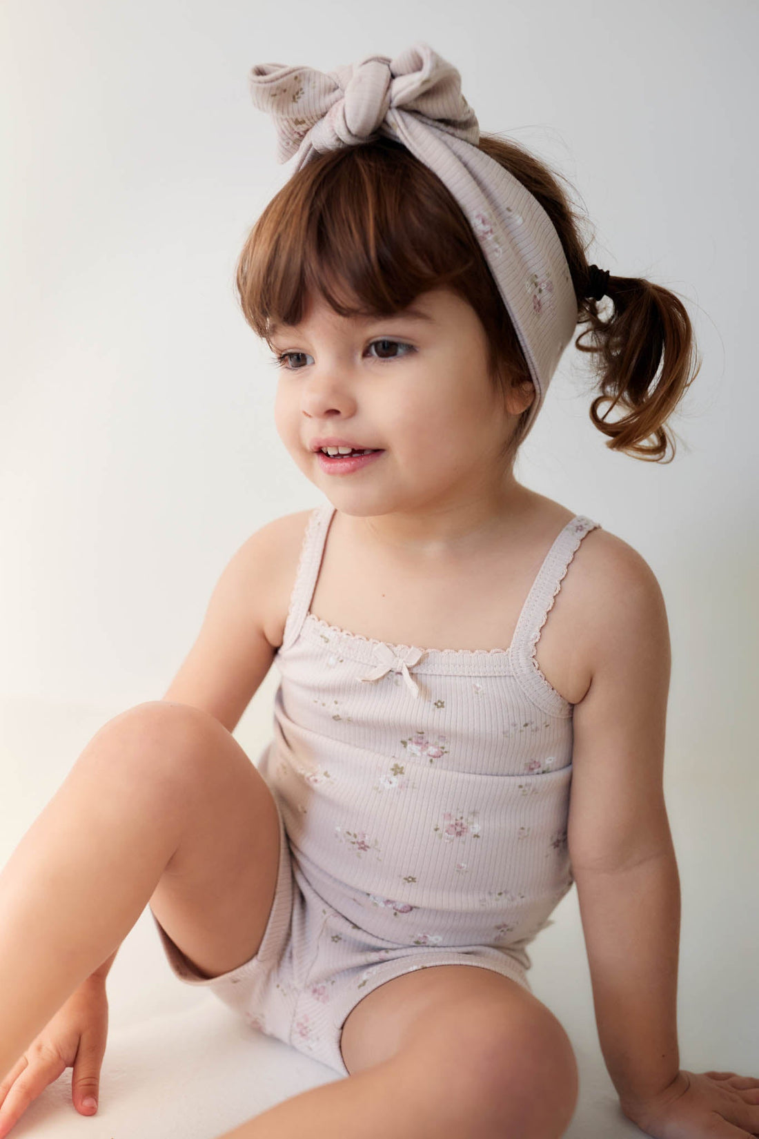 Organic Cotton Fine Rib Singlet - Petite Fleur Violet Childrens Singlet from Jamie Kay USA