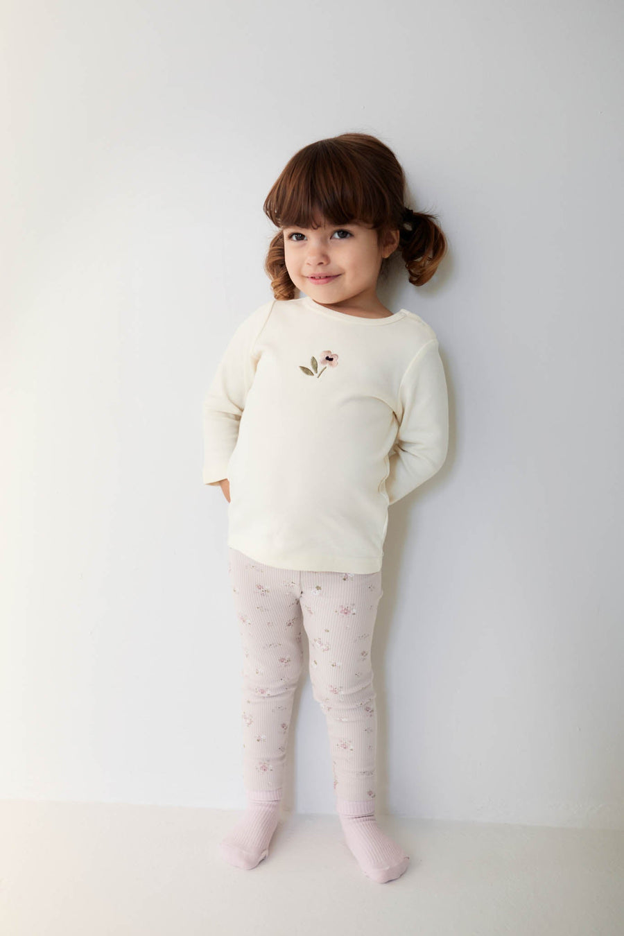 Pima Cotton Long Sleeve Top - Parchment Petite Goldie Childrens Top from Jamie Kay USA