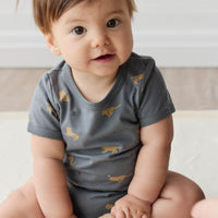 Organic Cotton Hudson Short Sleeve Bodysuit - Lenny Leopard Smoke Childrens Bodysuit from Jamie Kay USA