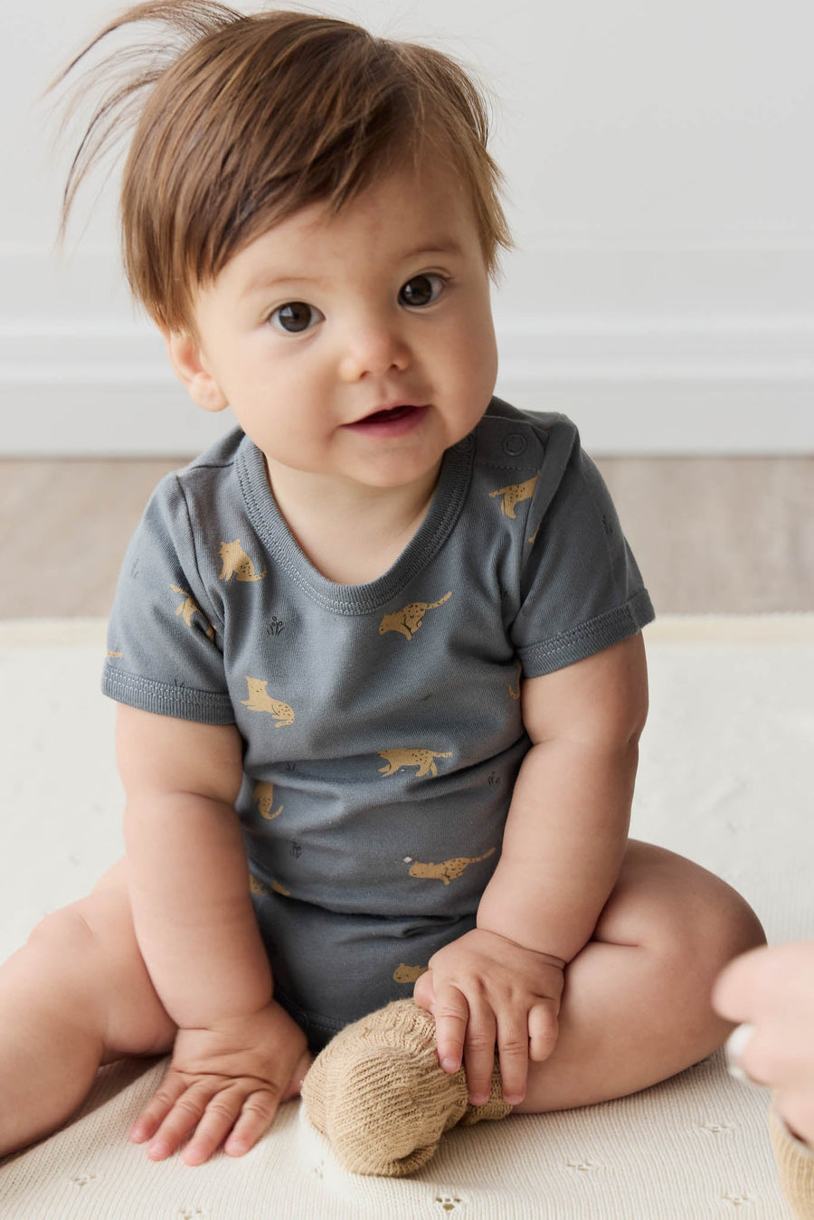 Organic Cotton Hudson Short Sleeve Bodysuit - Lenny Leopard Smoke Childrens Bodysuit from Jamie Kay USA