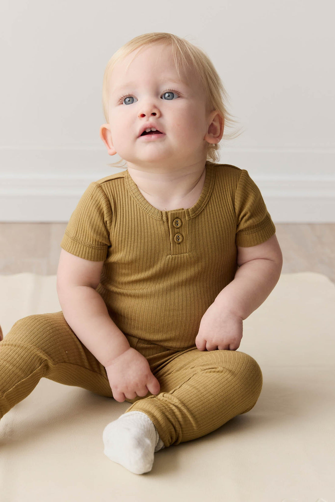 Organic Cotton Modal Darcy Rib Tee Bodysuit - Buffalo Childrens Bodysuit from Jamie Kay USA