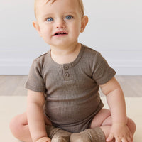 Organic Cotton Modal Darcy Rib Tee Bodysuit - Brownie Marle Childrens Bodysuit from Jamie Kay USA