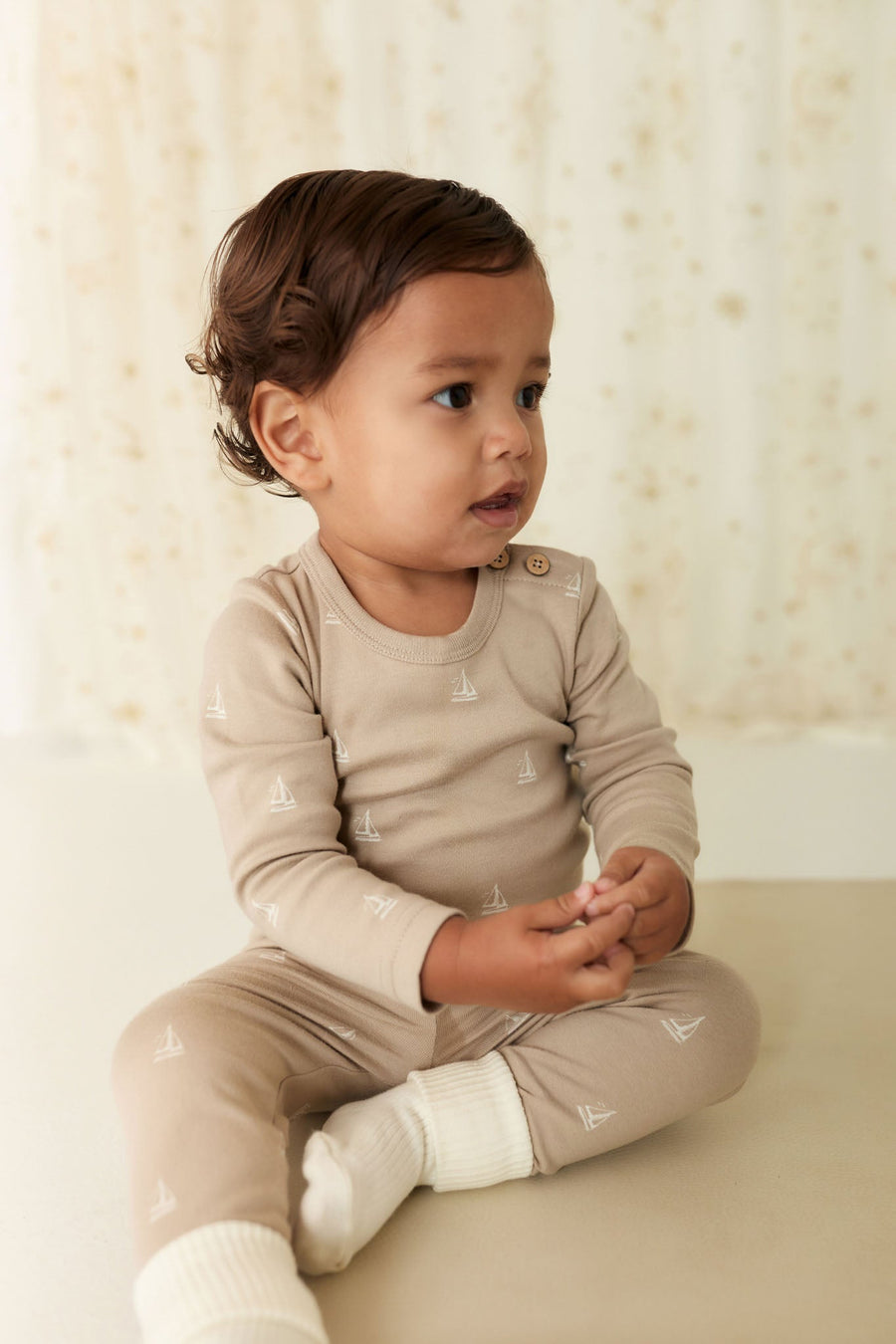 Organic Cotton Fernley Bodysuit - Set Sail Vintage Taupe Childrens Bodysuit from Jamie Kay USA