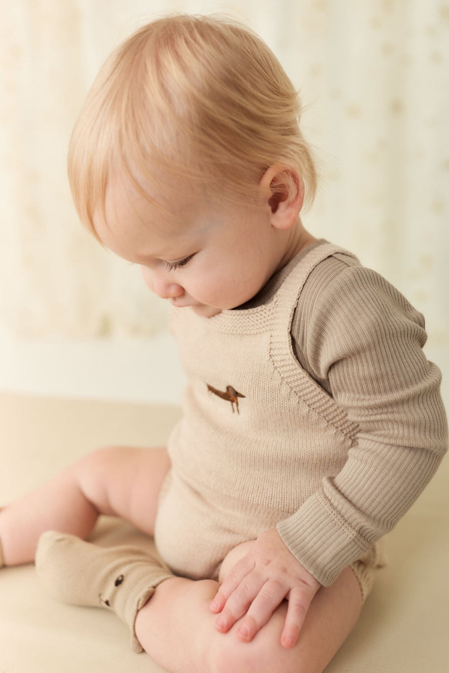 Ethan Playsuit - Oatmeal Marle Cosy Basil Childrens Playsuit from Jamie Kay USA