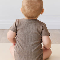 Organic Cotton Modal Darcy Rib Tee Bodysuit - Brownie Marle Childrens Bodysuit from Jamie Kay USA