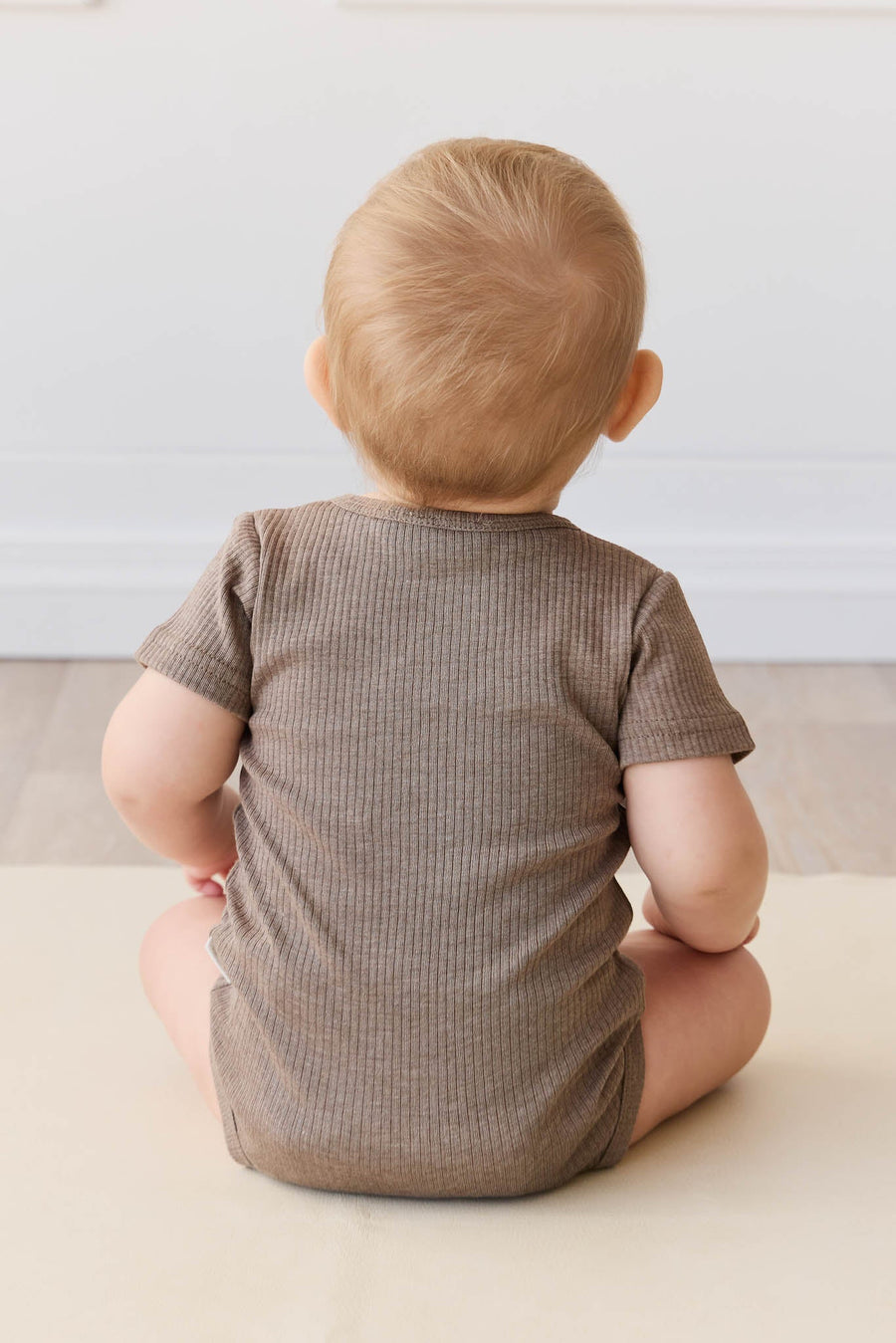 Organic Cotton Modal Darcy Rib Tee Bodysuit - Brownie Marle Childrens Bodysuit from Jamie Kay USA