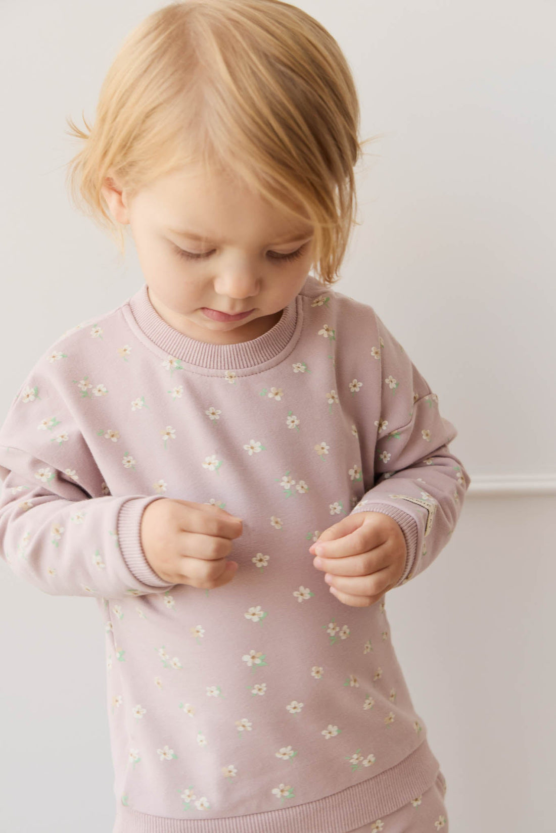 Organic Cotton Damien Sweatshirt - Simple Flowers Lilac Childrens Sweatshirting from Jamie Kay USA