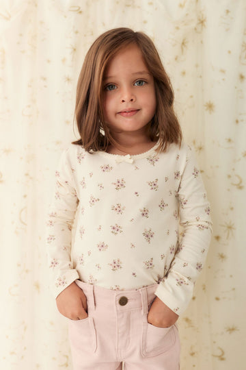 Organic Cotton Long Sleeve Top - Goldie Bouquet Egret Childrens Top from Jamie Kay USA